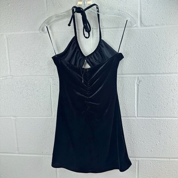 Zara Black Velvet Open Cut Front Halter Tie Mini Dress Sz S - Picture 4 of 8